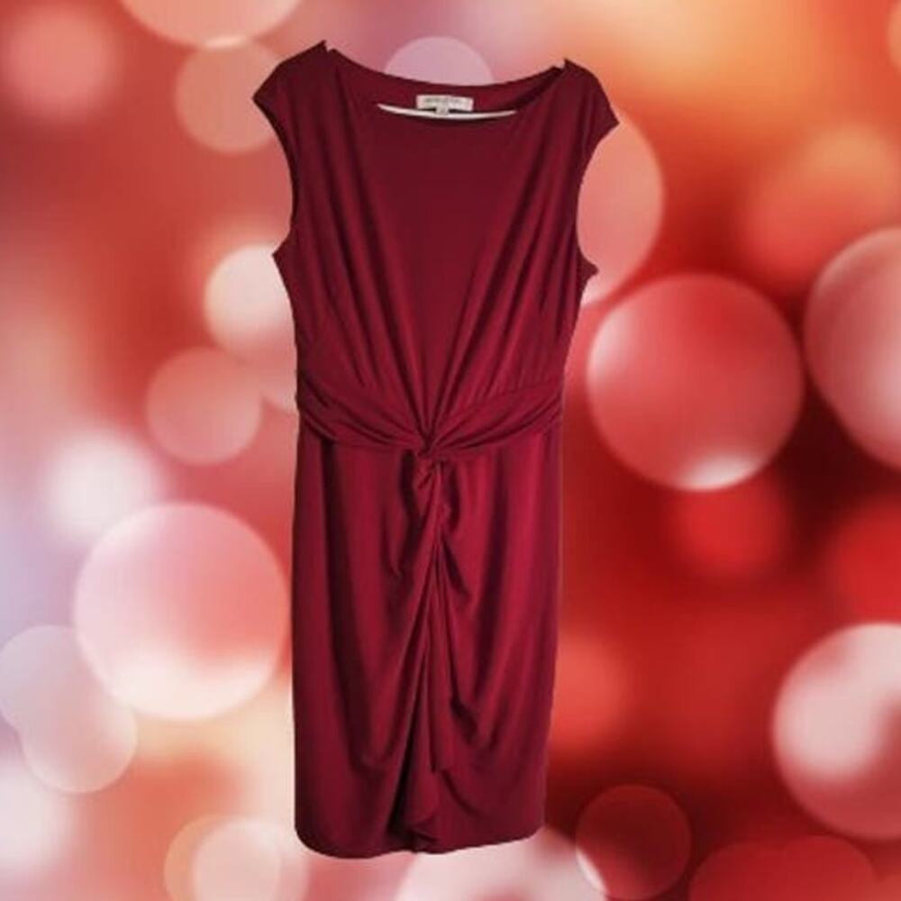 Evan-Picone 12 red sleeveless polyester blend stretch faux wrap dress. Party